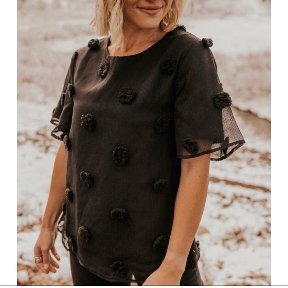 Roolee Abella Dot Blouse Womens Size M‎ Black